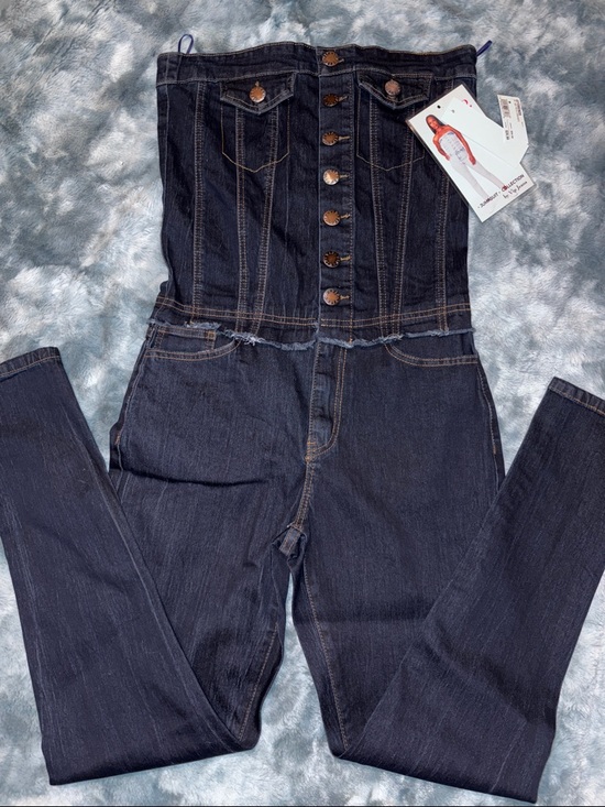 VIP Pants - VIP Dark Blue Strapless Denim Jumpsuit